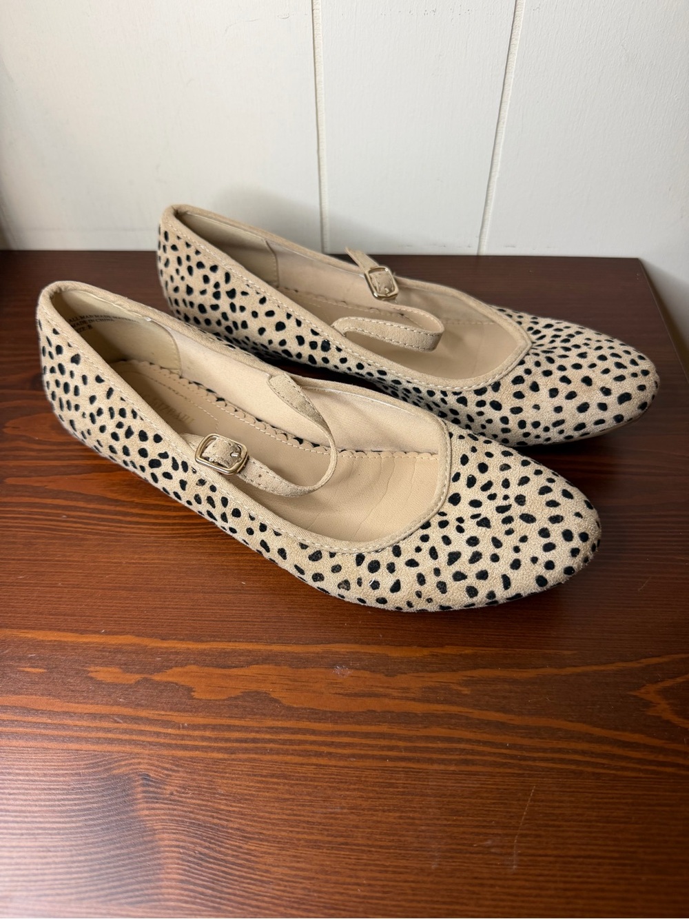 Isaac Mizrahi Beige and Black Spotted Mary Jane Flats